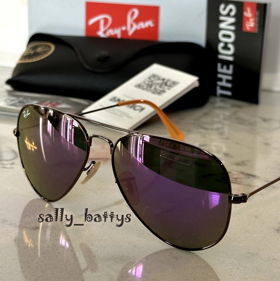 RayBan (Store Display) Aviator Reflective Purple Lenses RB3025 Mirror - Picture 5 of 17